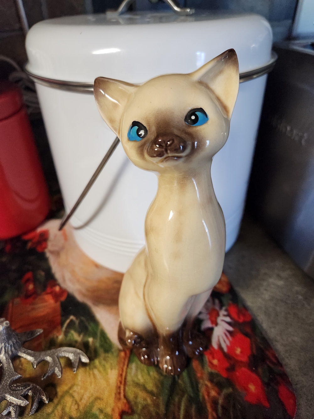 Vintage MCM Glossy Ceramic Siamese Cat Statue 1960s Japan Export